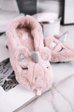 Damskie Boto Papcie Damskie Futrzane Jednorożce Różowe Rainbow