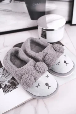 Boto Kapcie Klasyczne*Papcie Damskie Futrzane Misiu Szare Sweetie