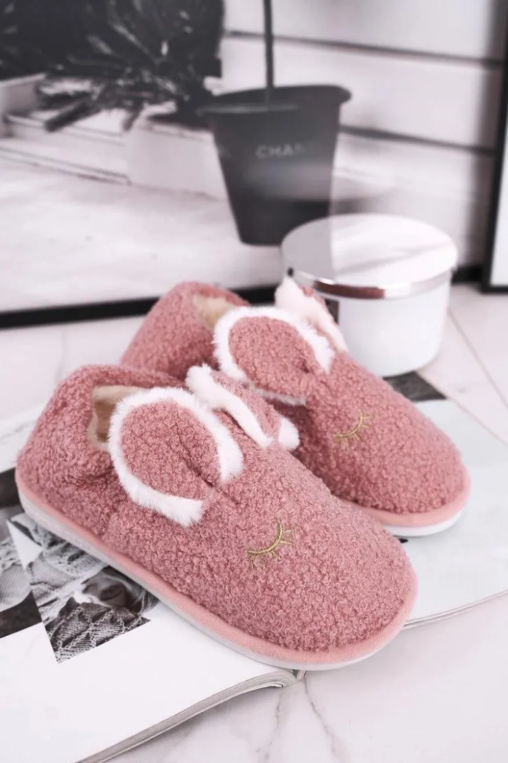 Damskie Boto Papcie Damskie Futrzane Zajączek Różowe Goody