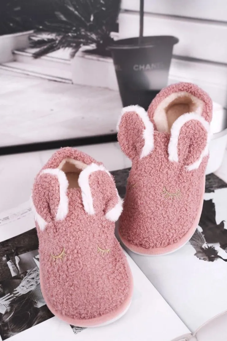 Damskie Boto Papcie Damskie Futrzane Zajączek Różowe Goody
