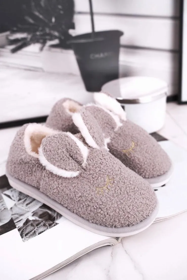 Boto Kapcie Klasyczne*Papcie Damskie Futrzane Zajączek Szare Goody