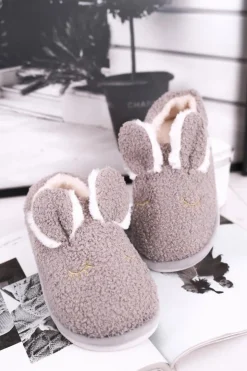 Boto Kapcie Klasyczne*Papcie Damskie Futrzane Zajączek Szare Goody