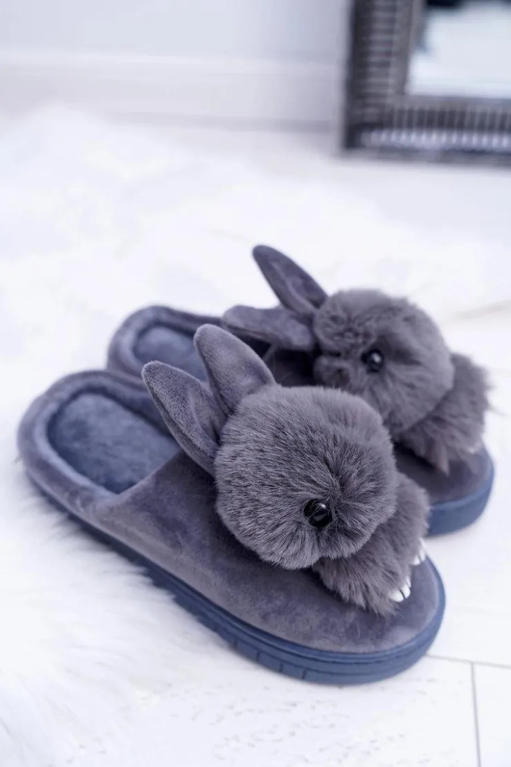 Damskie Boto Papcie Damskie Klasyczne Z Królikiem Szare Howi