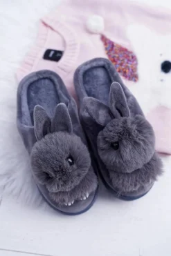 Damskie Boto Papcie Damskie Klasyczne Z Królikiem Szare Howi