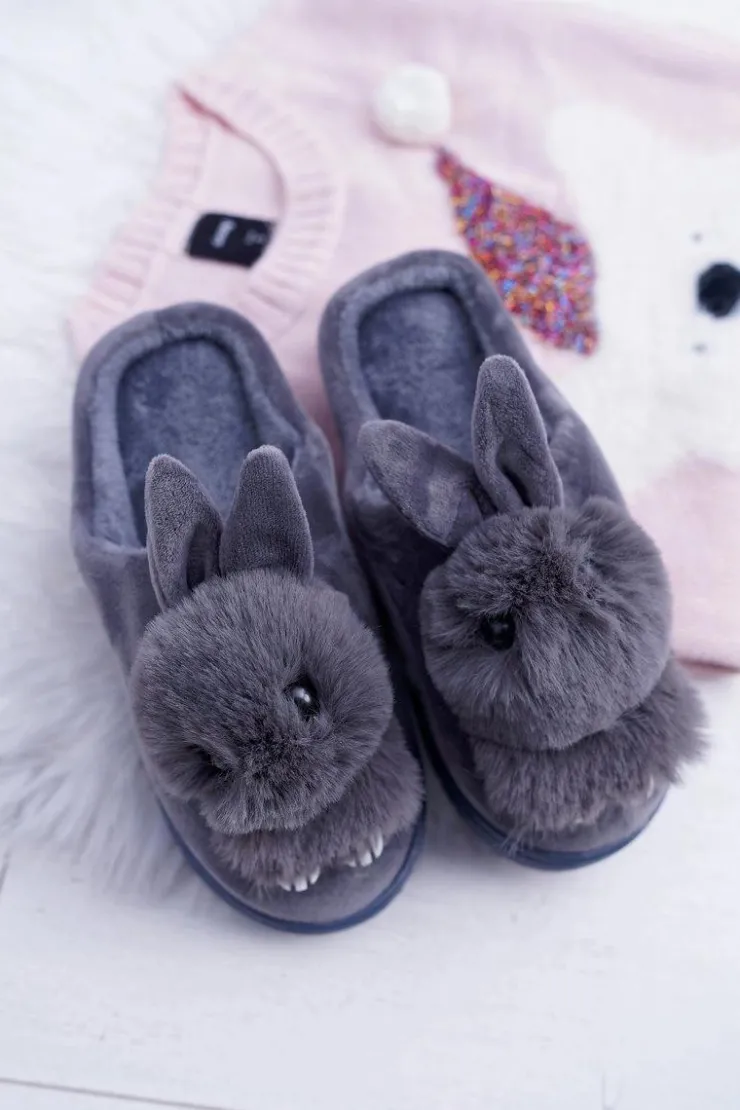 Damskie Boto Papcie Damskie Klasyczne Z Królikiem Szare Howi