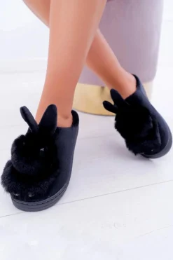 Boto Kapcie Klasyczne*Papcie Damskie Klasyczne Z Królikiem Czarne Howi