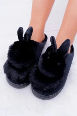 Boto Kapcie Klasyczne*Papcie Damskie Klasyczne Z Królikiem Czarne Howi