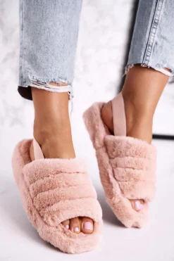 Boto Kapcie Klasyczne*Papcie Damskie na Platformie Futrzane Pomarańczowe Snowflake