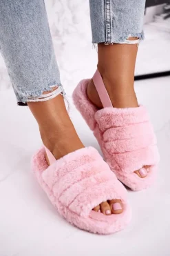 Boto Kapcie Klasyczne*Papcie Damskie na Platformie Futrzane Różowe Snowflake