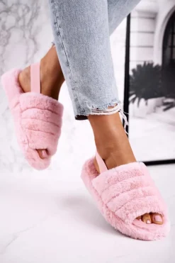 Boto Kapcie Klasyczne*Papcie Damskie na Platformie Futrzane Różowe Snowflake