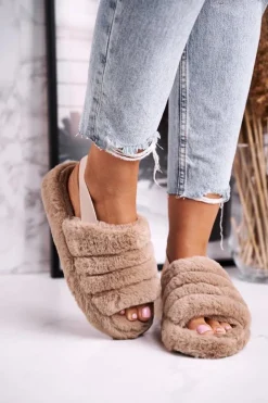 Discount Boto Papcie Damskie na Platformie Futrzane Brązowe Khaki Snowflake