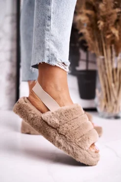 Discount Boto Papcie Damskie na Platformie Futrzane Brązowe Khaki Snowflake