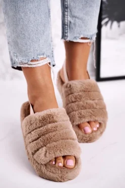 Discount Boto Papcie Damskie na Platformie Futrzane Brązowe Khaki Snowflake