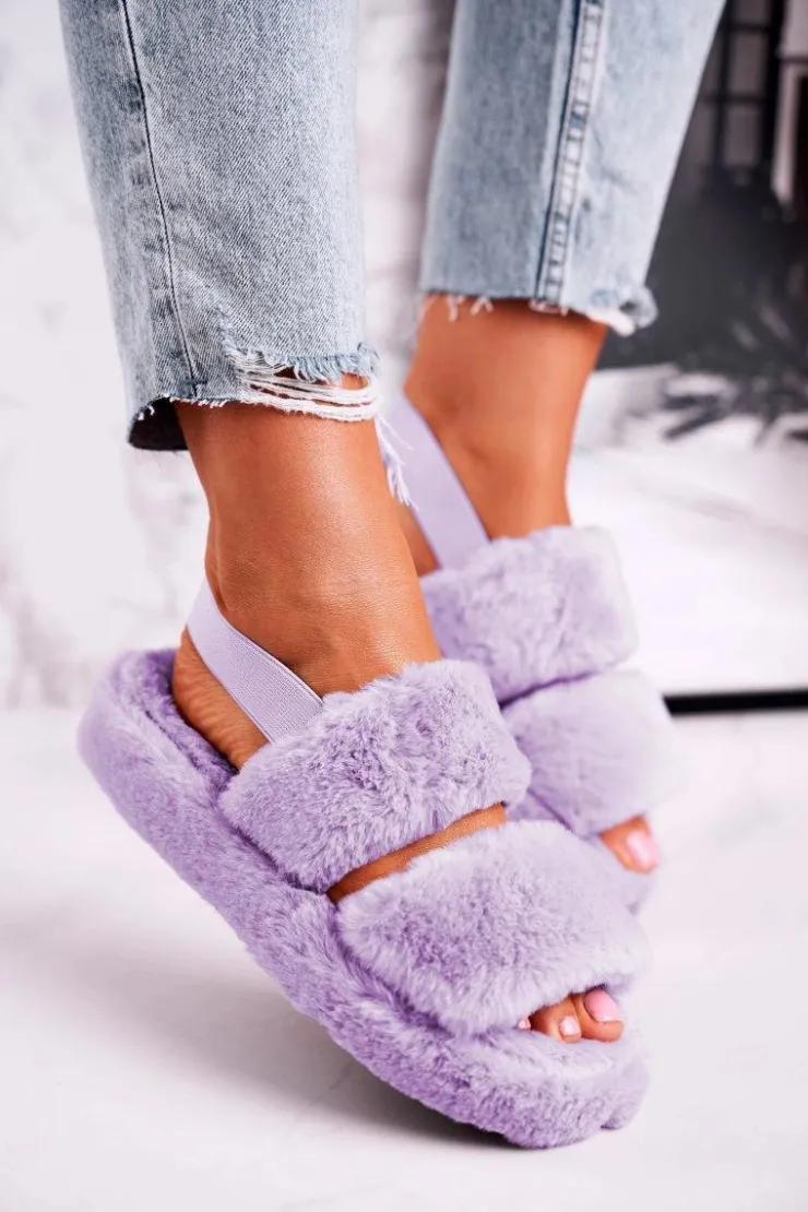 Damskie Boto Papcie Damskie na Platformie Futrzane Fioletowe Cotton Candy