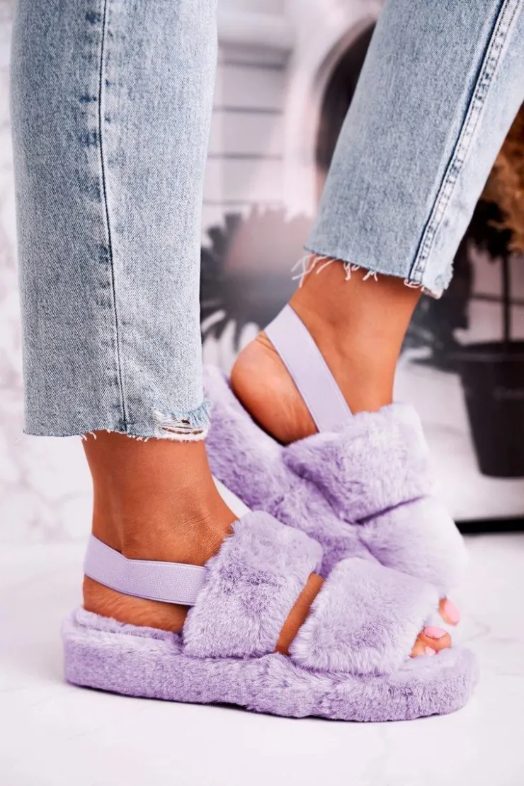 Damskie Boto Papcie Damskie na Platformie Futrzane Fioletowe Cotton Candy