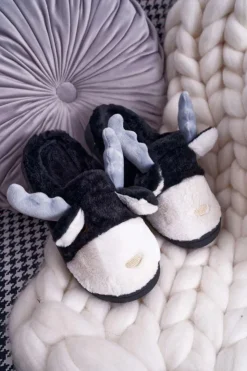 Damskie Boto Papcie Damskie Z Futerkiem Renifery Czarne Deff