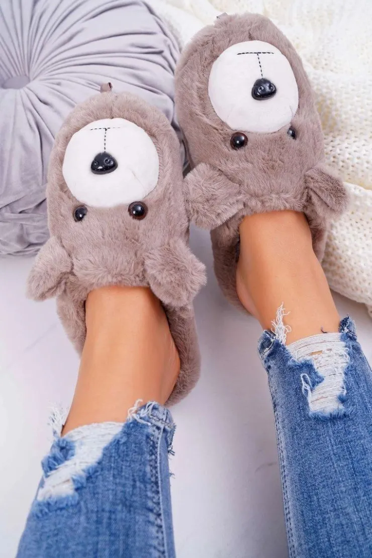 Damskie Boto Papcie Damskie Z Futerkiem Miś Brązowe Bear