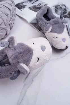 Damskie Boto Papcie Damskie Z Futerkiem Renifery Szare Reindeer