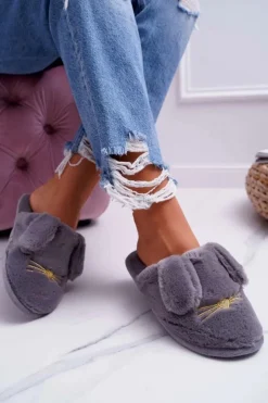 Sale Boto Papcie Damskie Z Futerkiem I Uszkami Szare Semmi