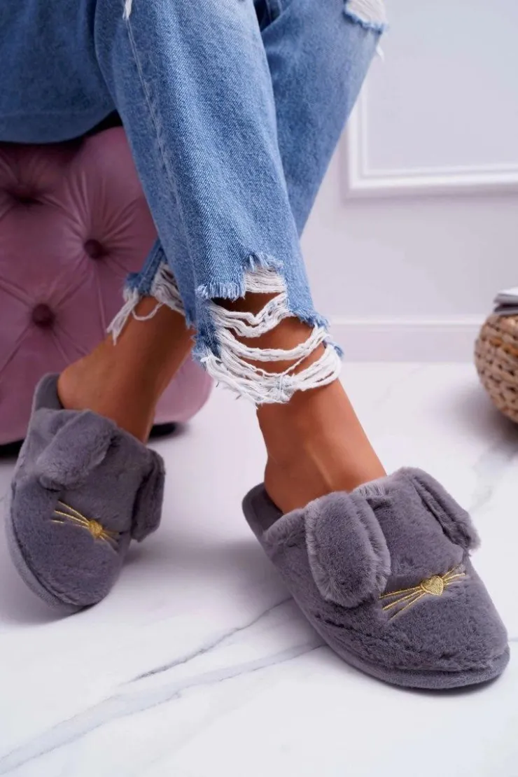 Sale Boto Papcie Damskie Z Futerkiem I Uszkami Szare Semmi