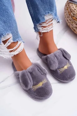 Sale Boto Papcie Damskie Z Futerkiem I Uszkami Szare Semmi