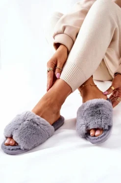 Boto Kapcie Klasyczne*Papcie Damskie Z Futerkiem Szare Trusted