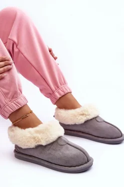 Damskie Boto Papcie Damskie Z Futerkiem Szare Lanoze