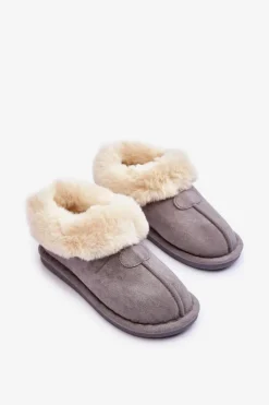 Damskie Boto Papcie Damskie Z Futerkiem Szare Lanoze