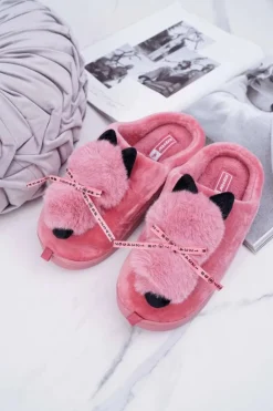 Damskie Boto Papcie Damskie Z Futerkiem Kotek Czerwone Kitty