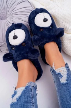 Clearance Boto Papcie Damskie Z Futerkiem Miś Granatowe Bear