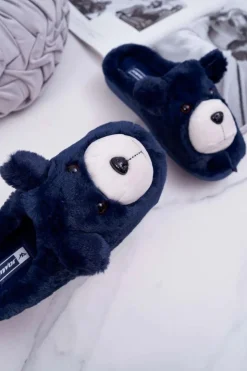 Clearance Boto Papcie Damskie Z Futerkiem Miś Granatowe Bear