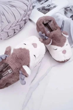 Damskie Boto Papcie Damskie Z Futerkiem Renifery Brązowe Reindeer
