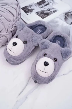 Boto Kapcie Klasyczne*Papcie Damskie Z Futerkiem Miś Szare Bear