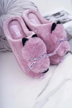 Boto Kapcie Klasyczne*Papcie Damskie Z Futerkiem Kotek Różowe Kitty