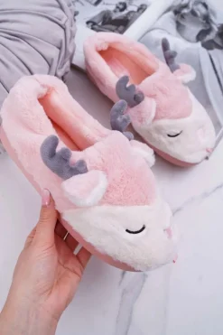 Boto Kapcie Klasyczne*Papcie Damskie Z Futerkiem Renifery Róż Reindeer