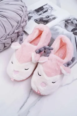 Boto Kapcie Klasyczne*Papcie Damskie Z Futerkiem Renifery Róż Reindeer