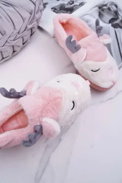 Boto Kapcie Klasyczne*Papcie Damskie Z Futerkiem Renifery Róż Reindeer