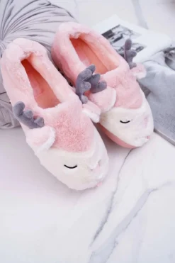 Boto Kapcie Klasyczne*Papcie Damskie Z Futerkiem Renifery Róż Reindeer