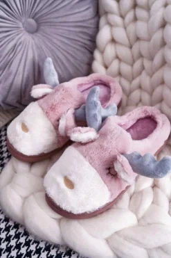 Boto Kapcie Klasyczne*Papcie Damskie Z Futerkiem Renifery Różowe Deff