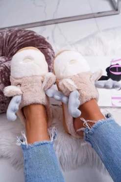 Damskie Boto Papcie Damskie Z Futerkiem Renifery Beżowe Deff