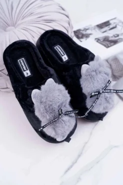 Outlet Boto Papcie Damskie Z Futerkiem Kotek Czarne Kitty