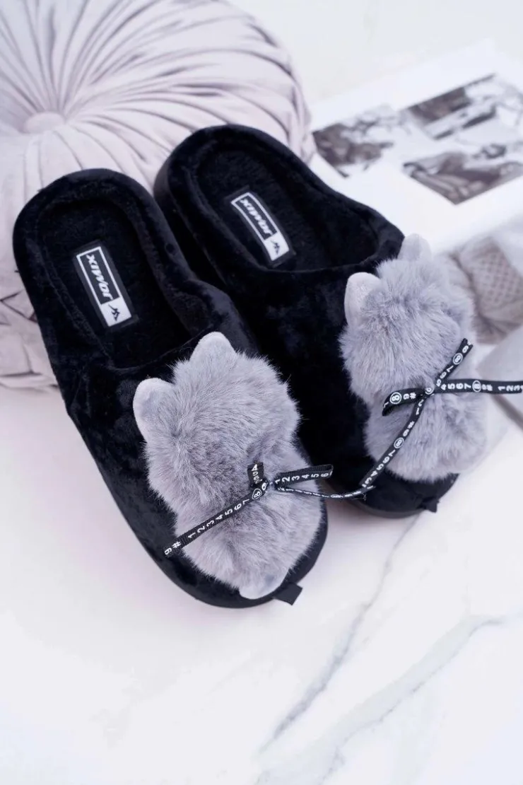 Outlet Boto Papcie Damskie Z Futerkiem Kotek Czarne Kitty