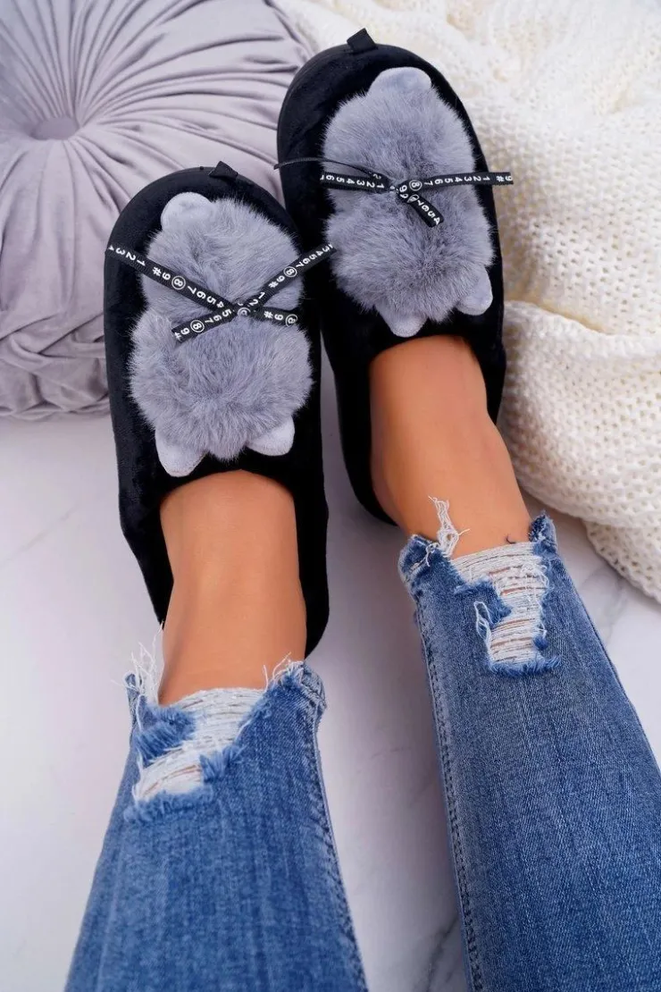 Outlet Boto Papcie Damskie Z Futerkiem Kotek Czarne Kitty