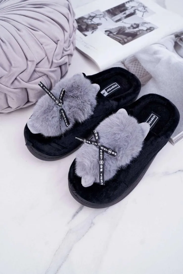 Outlet Boto Papcie Damskie Z Futerkiem Kotek Czarne Kitty