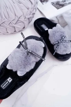 Outlet Boto Papcie Damskie Z Futerkiem Kotek Czarne Kitty