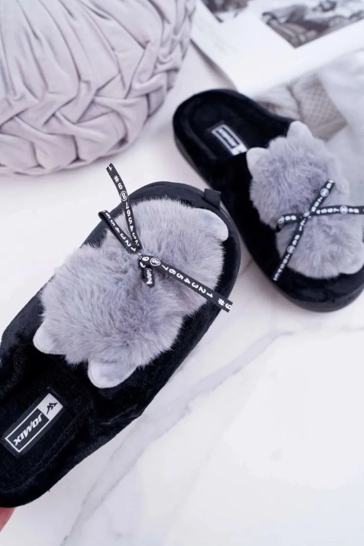 Outlet Boto Papcie Damskie Z Futerkiem Kotek Czarne Kitty