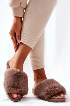 Boto Kapcie Klasyczne*Papcie Damskie Z Futerkiem Brązowe Trusted