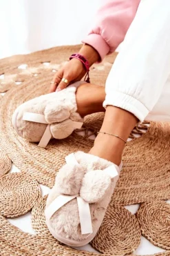 Clearance Boto Papcie Futrzane Z Pomponami Beżowe Pamppy