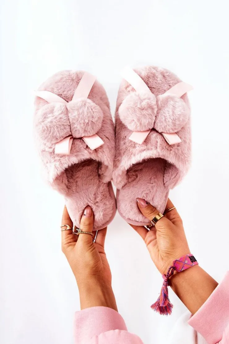 Outlet Boto Papcie Futrzane Z Pomponami Różowe Pamppy