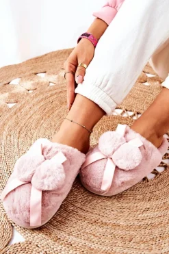 Outlet Boto Papcie Futrzane Z Pomponami Różowe Pamppy